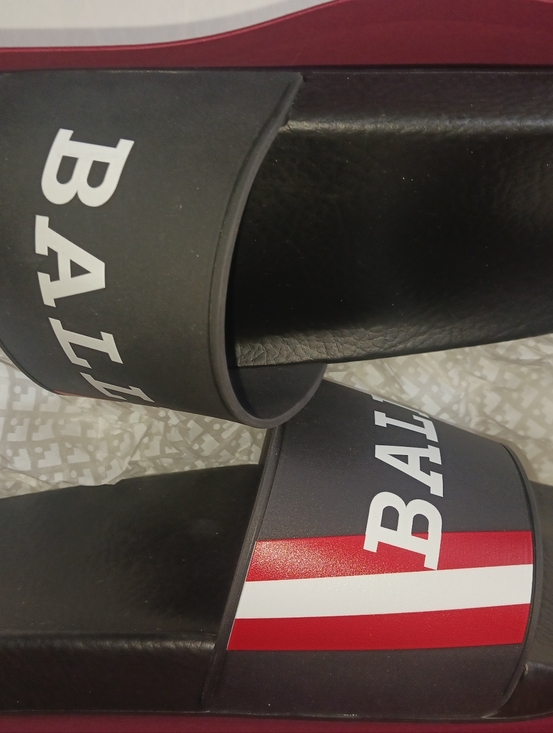 Bally Black Slides with White Logo and Red Stripe main image 6